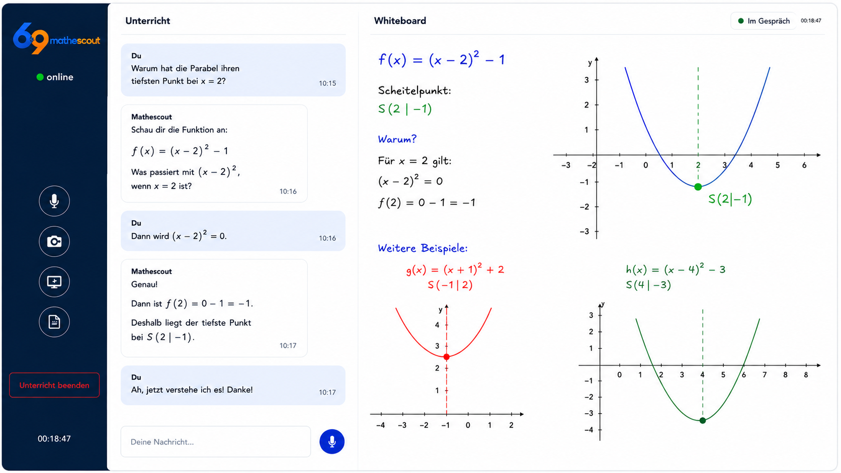 Mathescout Unterricht mit Sprachdialog und dynamischem Whiteboard